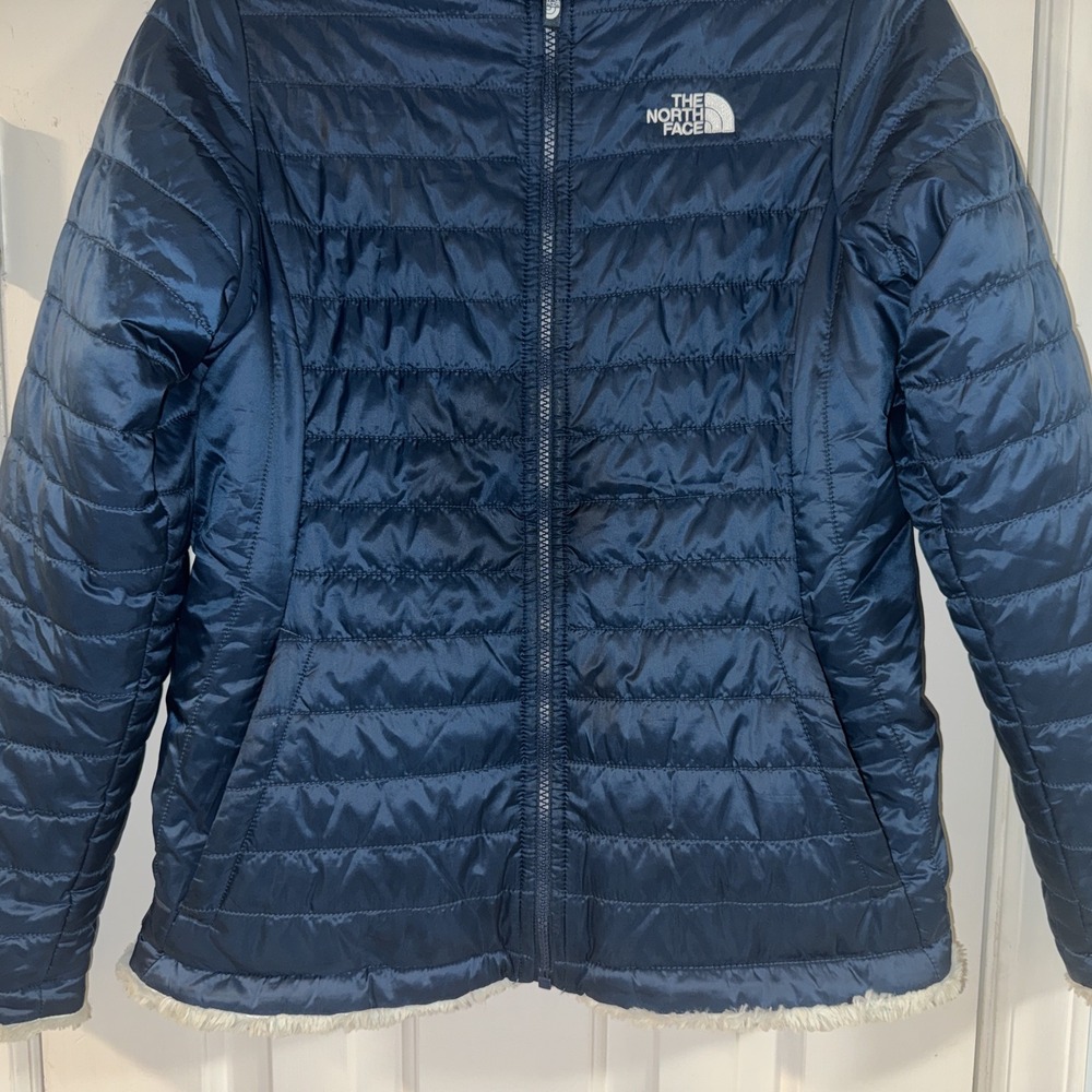 The North Face Reversible Mossbud Swirl Insulated Jacket Girls XL 18 Blue/Teal - Picture 4 of 16